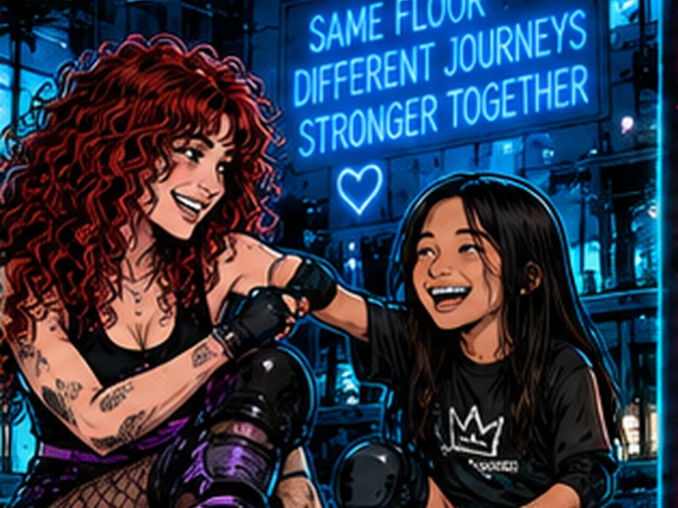 Gabrielle and Evelyn sharing time together at the roller rink