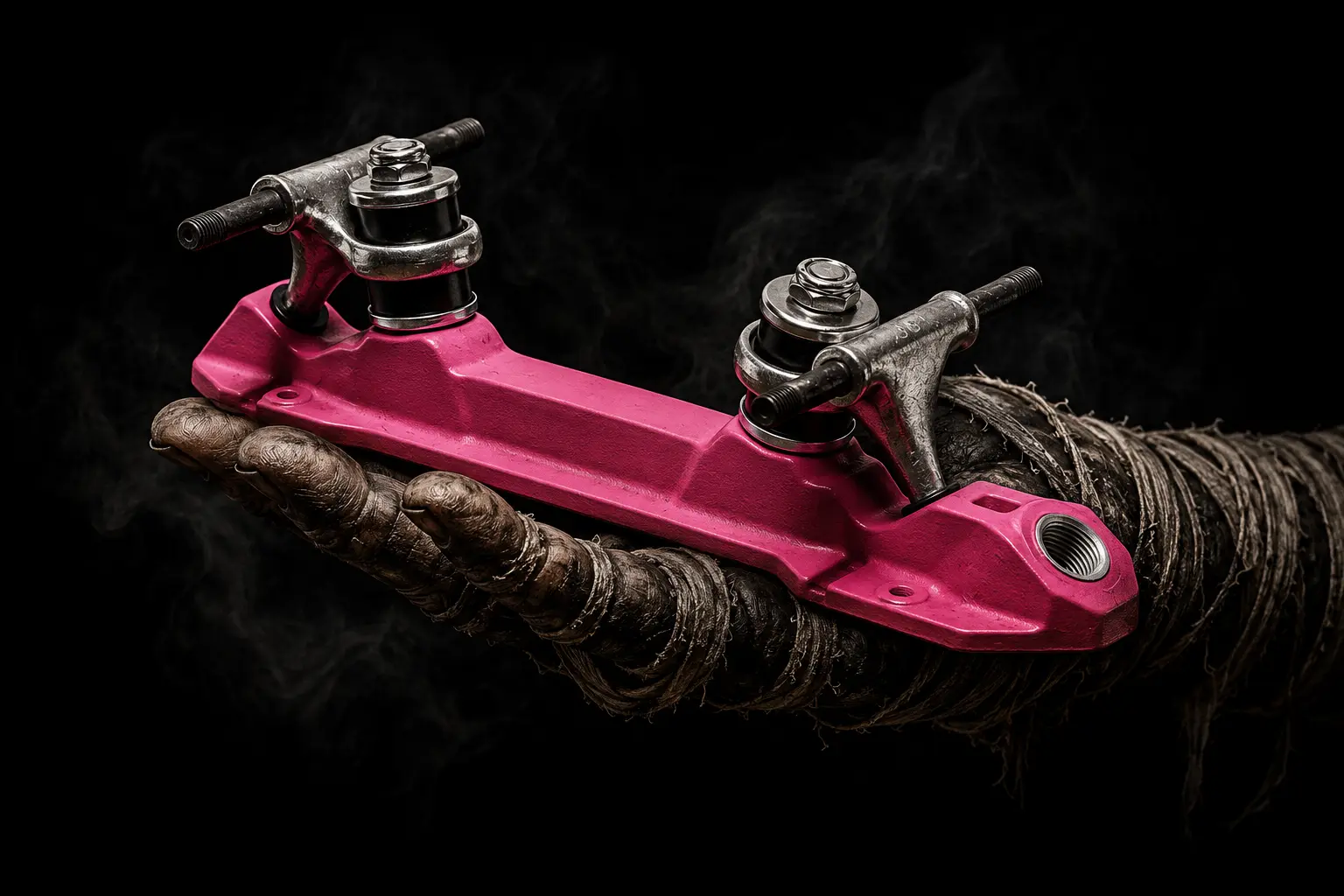 A skater holding a skate component