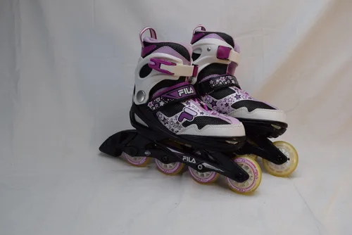 Slightly Used FILA J-One Kid's Adjustable Inline Skates | Magenta, Large (4-7)